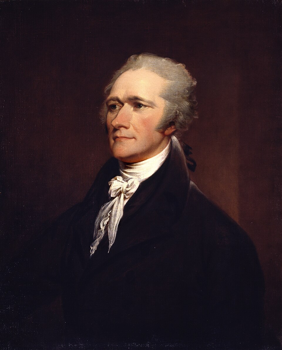 Portrait of Alexander Hamilton in a dark coat and white cravat